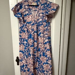 Maeve Blue and Pink Floral Midi Dress